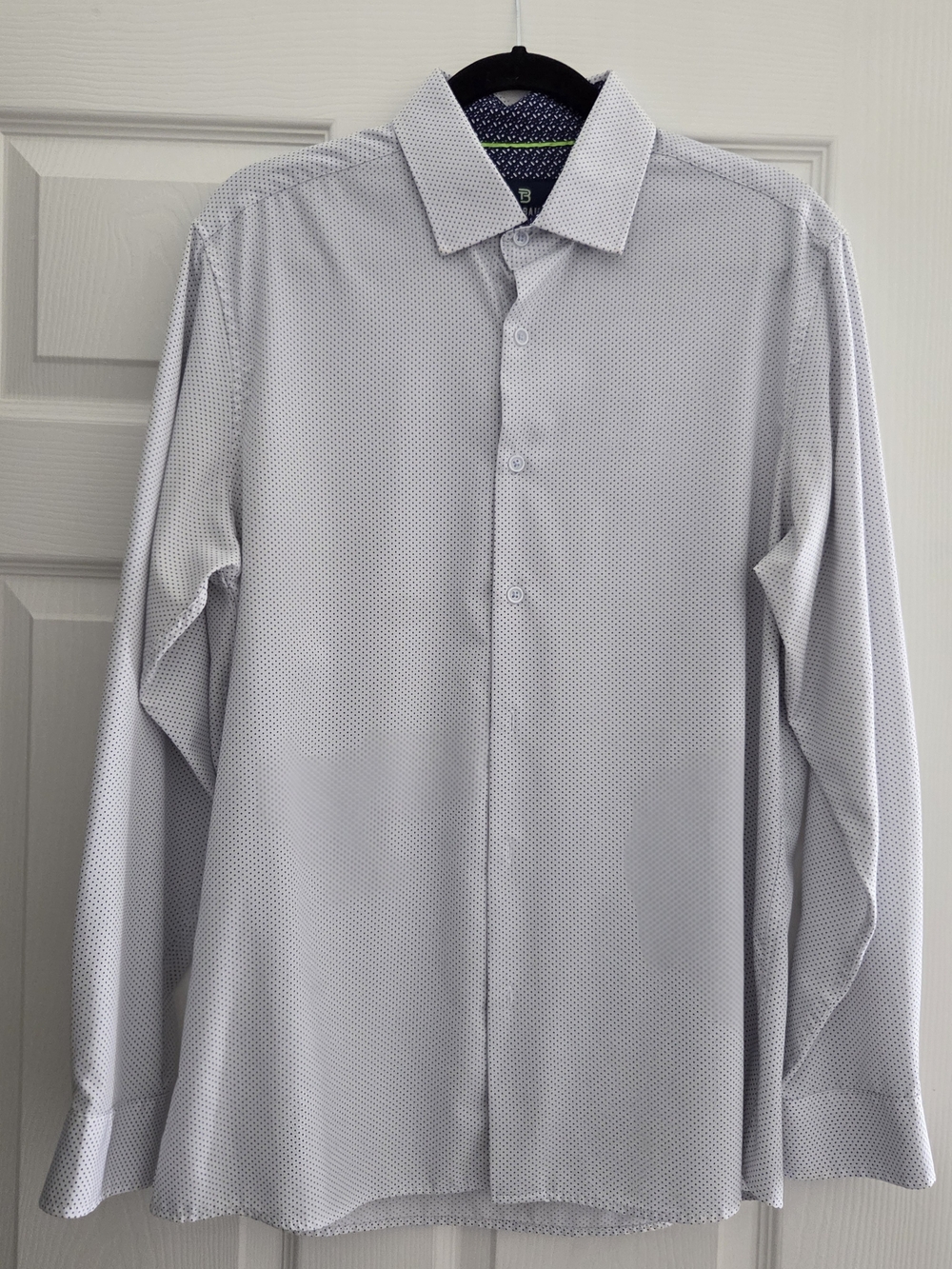 Tom Baine Men's White With Navy Blue Micro-Pattern Dress Shirt